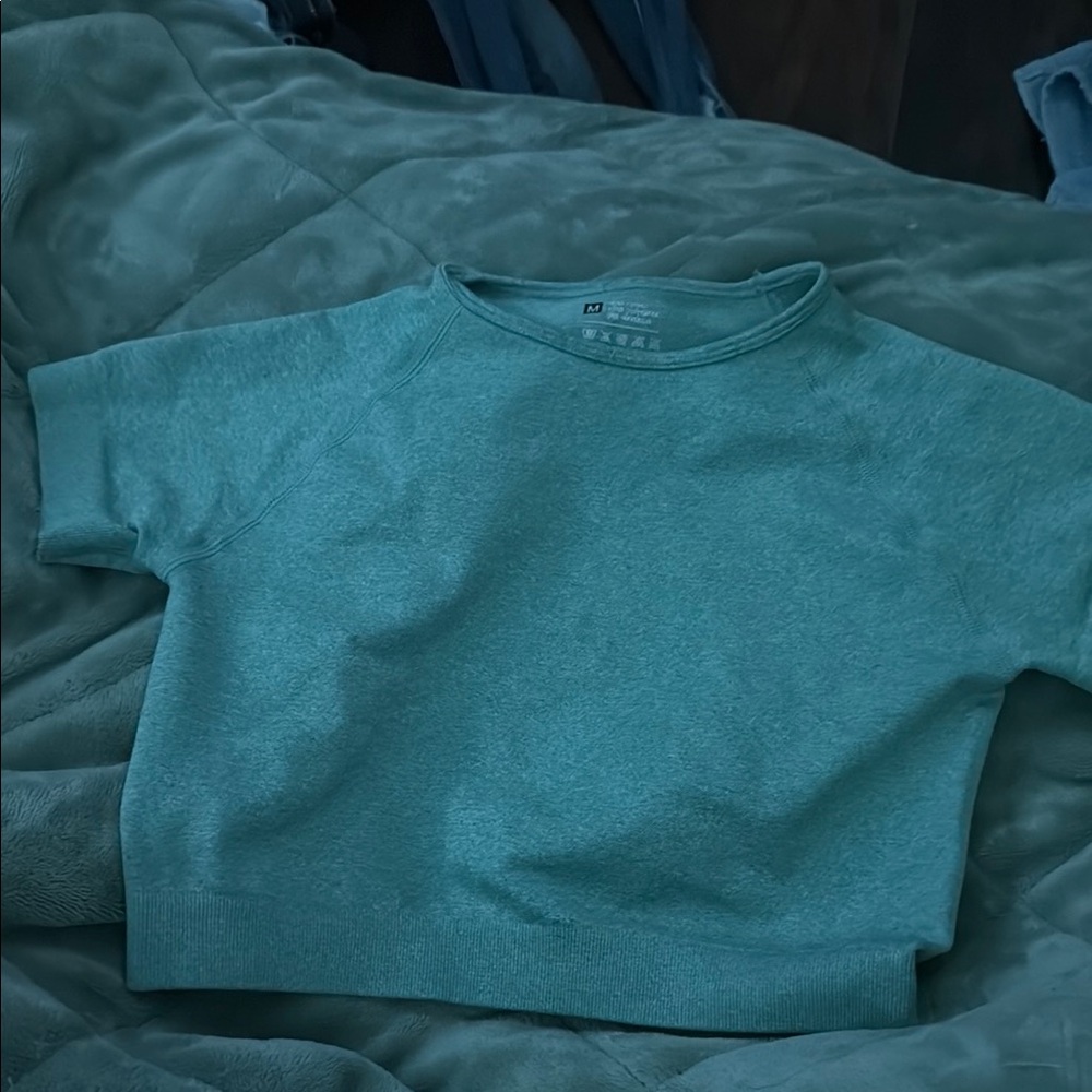 Teal Short Sleeve Crop Top